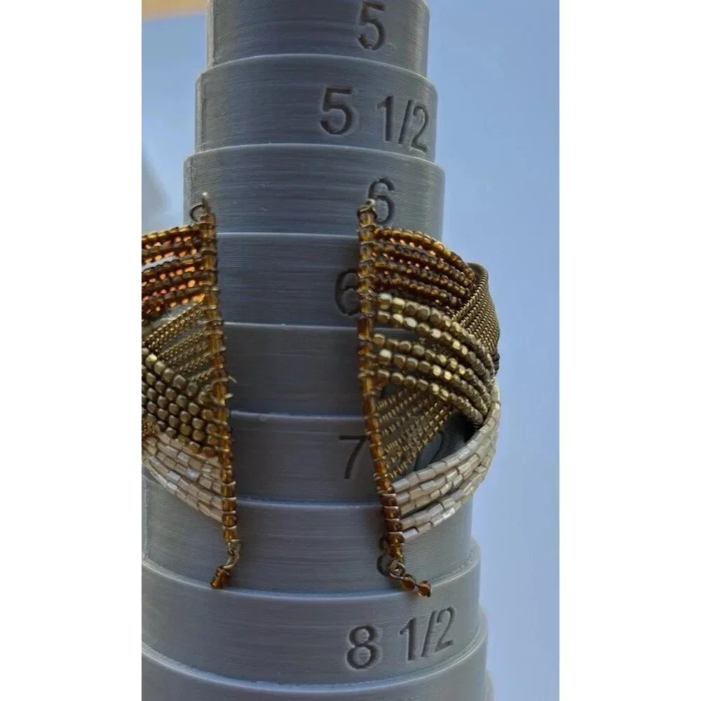 Vintage Glass Seed Bead Pieces Cuff Bracelet Brown Gold Y2K Women’s Sz 7.5”